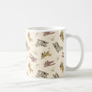 Taza De Café Roaring Art Deco Bi-planos - patrón amarillo rojo.