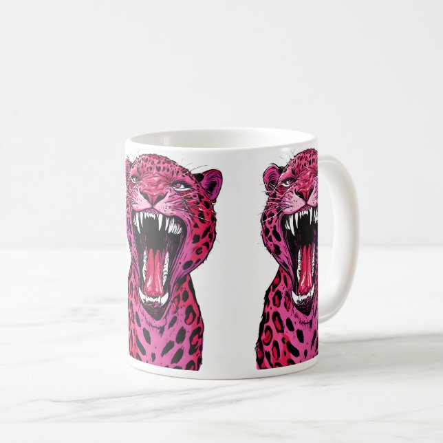 Taza De Café Roaring Pink Leopard Mug Negrita estética salvaje (Anverso derecho)