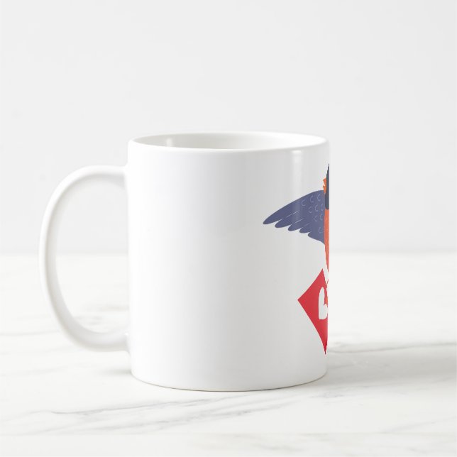 Taza De Café Robin Bird Flying with Red Heart Love Letter (Izquierda)