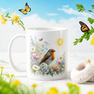 Taza De Café Robin de acuarela de primavera - niño