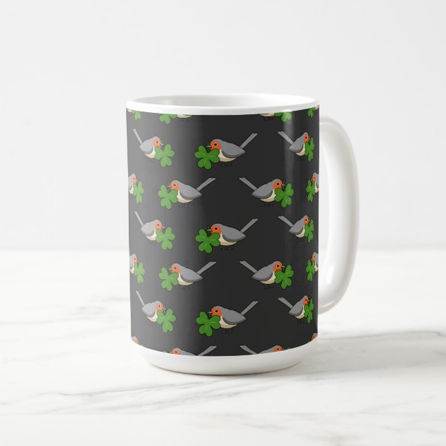 Taza De Café Robin lindo con Shamrock Clover Personalizado (Anverso derecho)