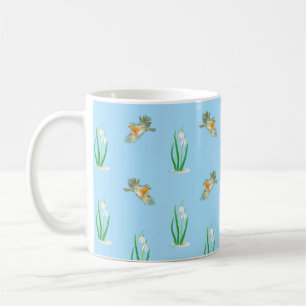 Taza De Café Robins rojos y gotas de nieve