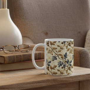 Taza De Café Roble Vintage Hoja Elegante Azul y Dorado