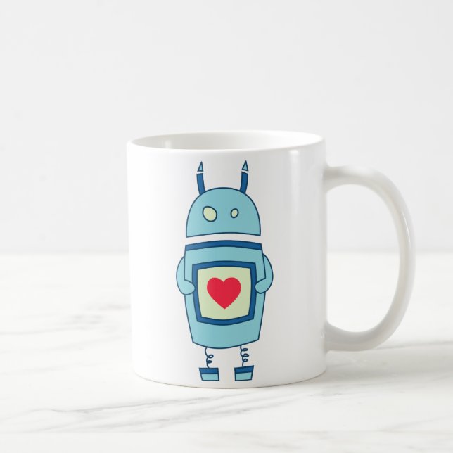 Taza De Café Robot azul con el corazón (Derecha)