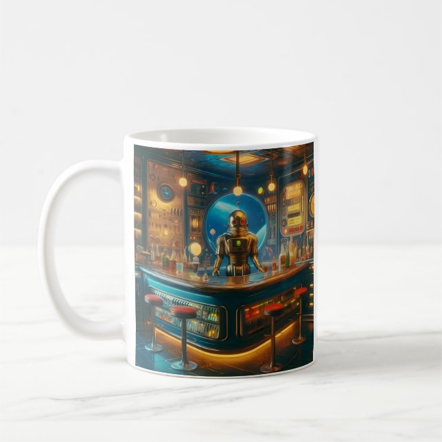 Taza De Café Robot Bartender in Interstellar Space Age Dive Bar (Izquierda)