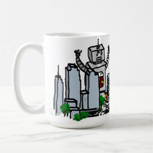 Taza De Café Robot contra ciudad