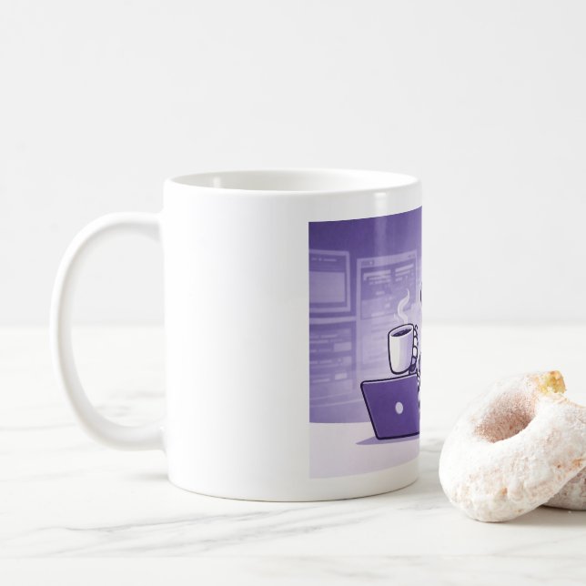Taza De Café Robot Drinking Coffee, Classic Mug, 11 oz (Con donut)