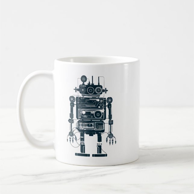 Taza De Café Robot hecho de equipo analógico retro (Izquierda)