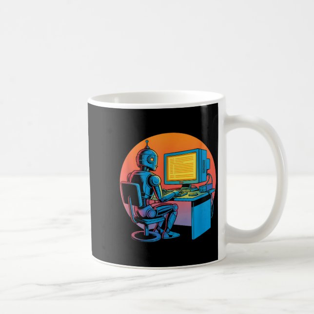 Taza De Café Robot retro divertido codificando pantalla de comp (Derecha)