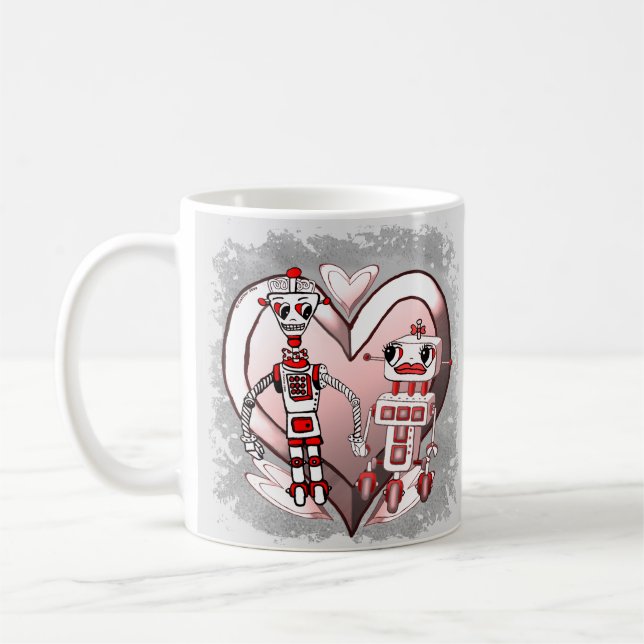 Taza De Café Robots cifi enamorados (Izquierda)