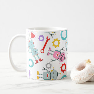 Taza De Café Robots Infantiles Piezas Mecánicas Coloridas Herra