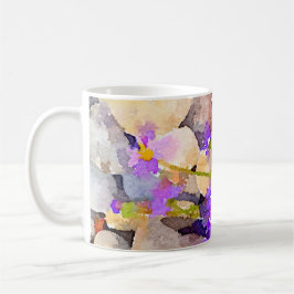 Taza De Café Rocas con flores moradas acuarela 2
