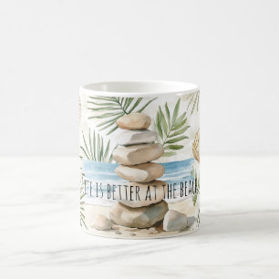 Taza De Café Rocas de playa zen hojas de palma conchas tropical