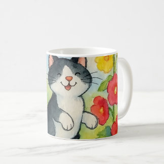 Taza De Café Rociando gatos de campo en los jardines