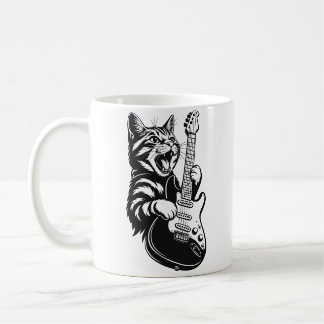 Taza De Café Rock Cat Playing Electric Guitar | Cool Music Love (Izquierda)