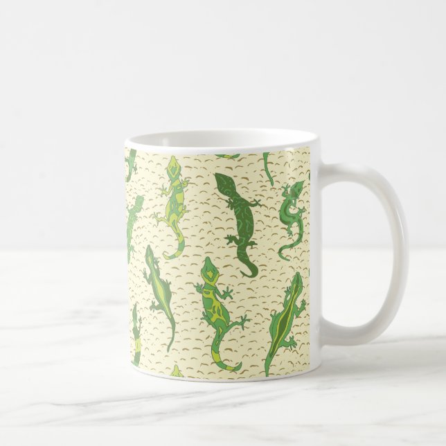 Taza De Café Rock Climbing Geckos en amarillo - patrón sin fisu (Derecha)