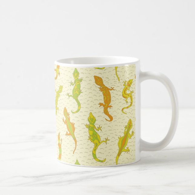 Taza De Café Rock Climbing Geckos en amarillo - patrón sin fisu (Derecha)