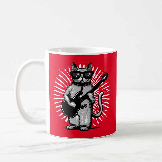 Taza De Café Rock Guay Y Rollo Gato Tocando Guitarra Eléctrica (Izquierda)