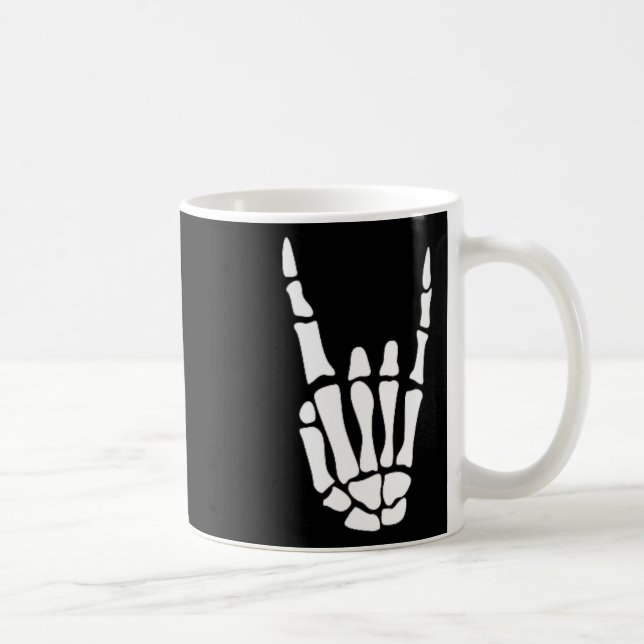 Taza De Café Rock On Skeleton Hand Rótulo - Halloween minimalis (Derecha)
