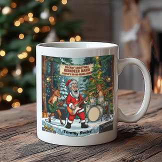 Taza De Café Rockin Navidad Santa Reno Banda de Navidad