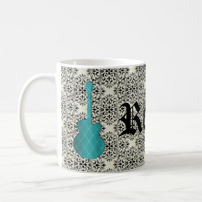 Taza De Café Rockstar Damask Guitar Mug, Turquesa (Izquierda)