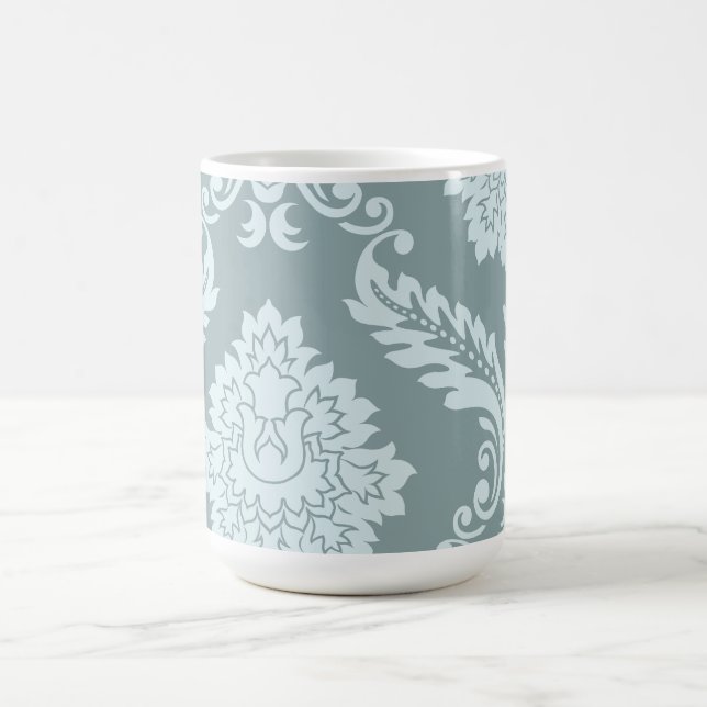 Taza De Café Rococo Damask Art I Duck Egg Blue+Teal (Centro)