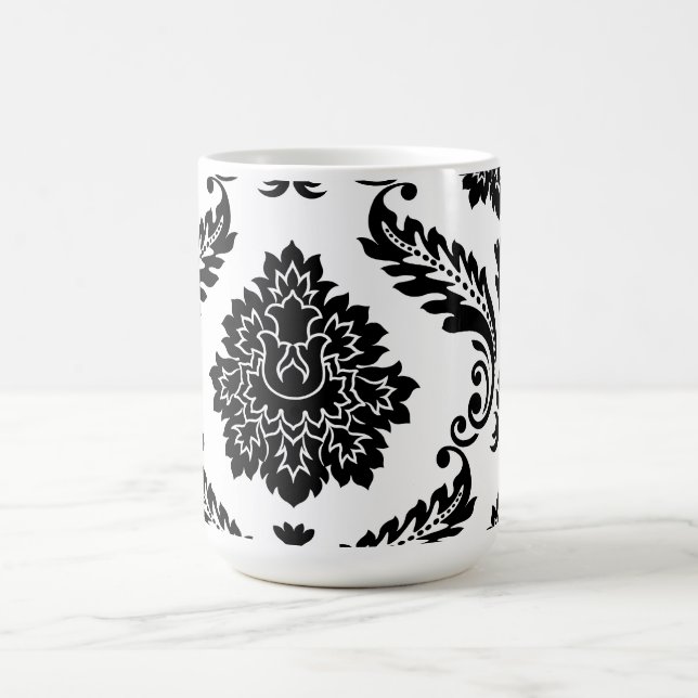 Taza De Café Rococo Damask Patrón Grande Descentrado Negro sobr (Centro)