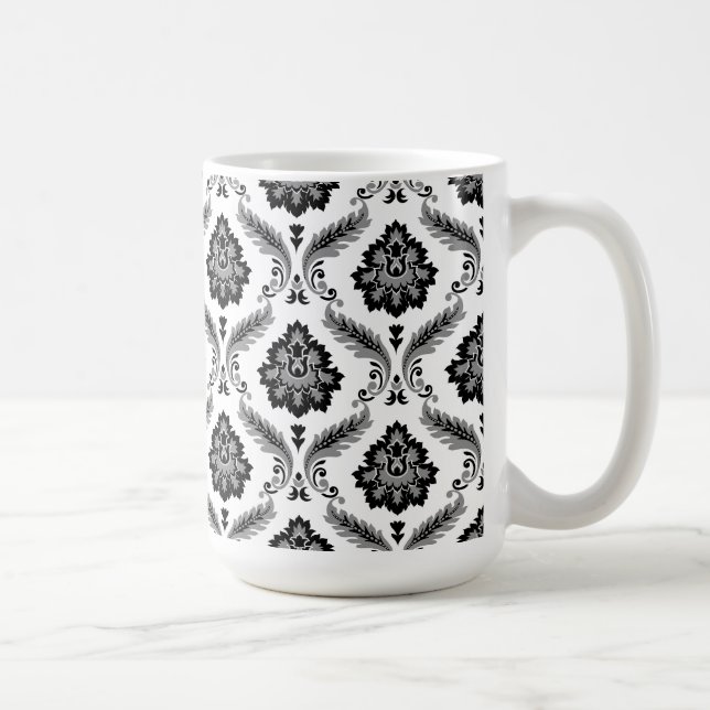 Taza De Café Rococo Damask Pattern Grey Black White (Derecha)