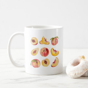 Taza De Café Rodajas de melocotón frescas y coloridas en acuare