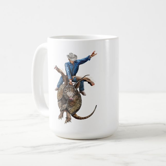Taza De Café Rodeo Bull Rider Armadillo Broncodillo (Anverso izquierdo)