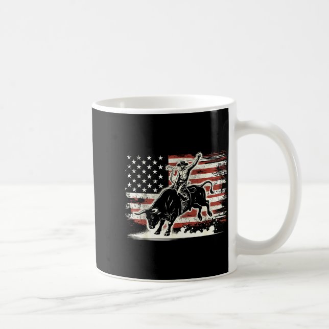 Taza De Café Rodeo Rider Bull Patriotic Cowboy Usa Flag  (Derecha)