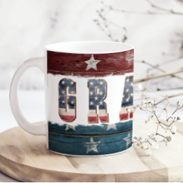 Taza de café roja blanca y azul de la bandera amer