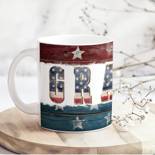 Taza de café roja blanca y azul de la bandera amer