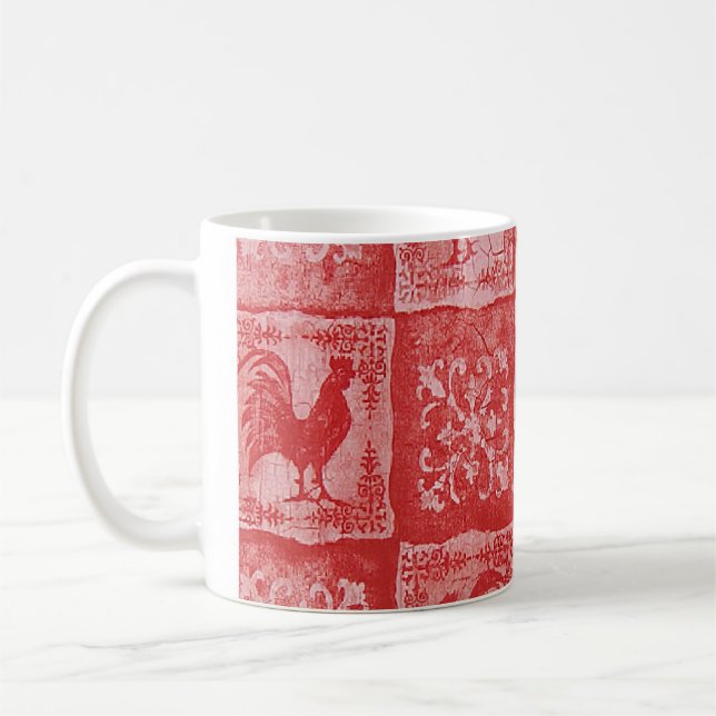 Taza de café roja del gallo del país francés (Izquierda)