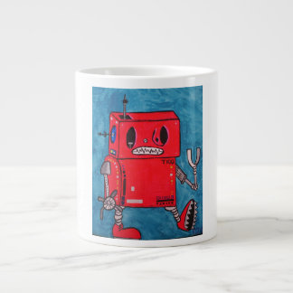 Taza de café roja del robot del dibujo animado