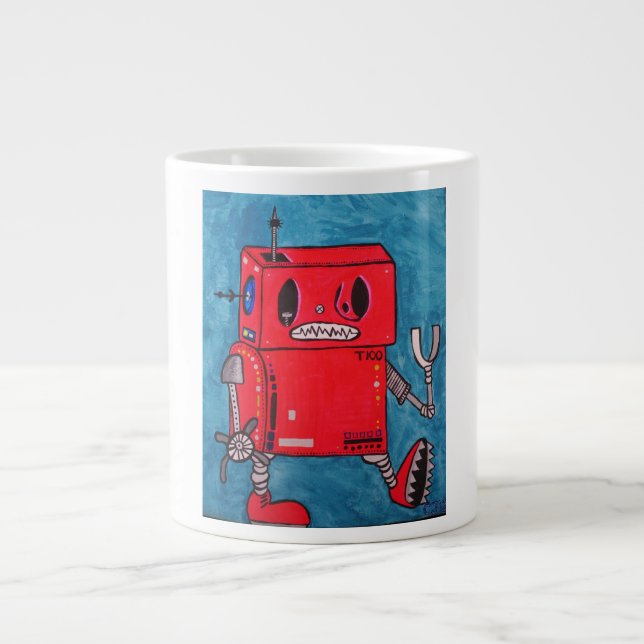 Taza de café roja del robot del dibujo animado (Frente)