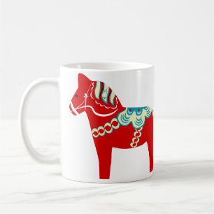 Taza de café roja y azul del caballo de Dala