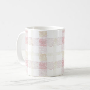 Taza De Café Rojizado Rosa Blanco Crema Cuadros Rayas