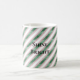 Taza De Café Rojizado Rosa Verde Glitzy Brillo Rayas Navidad