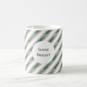Taza De Café Rojizo Rosa Verde Brillante Rayas Navidad