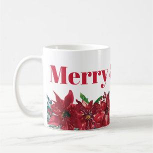 Taza De Café Rojo Alegre y Brillante Poinsettia Navidad 