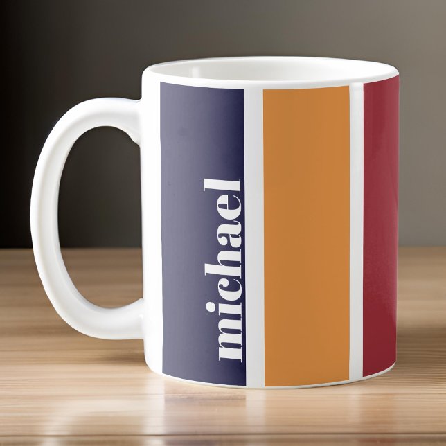 Taza De Café Rojo amarillo azul personalizado a rayas (Personalized Blue Yellow Red Striped Coffee Mug)