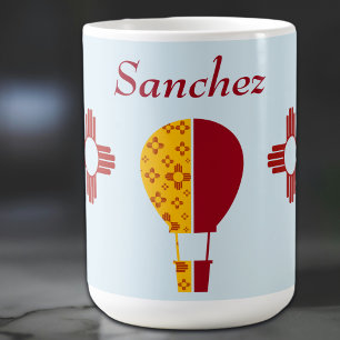 Taza De Café Rojo Amarillo Nuevo México Zia Globo de aire calie