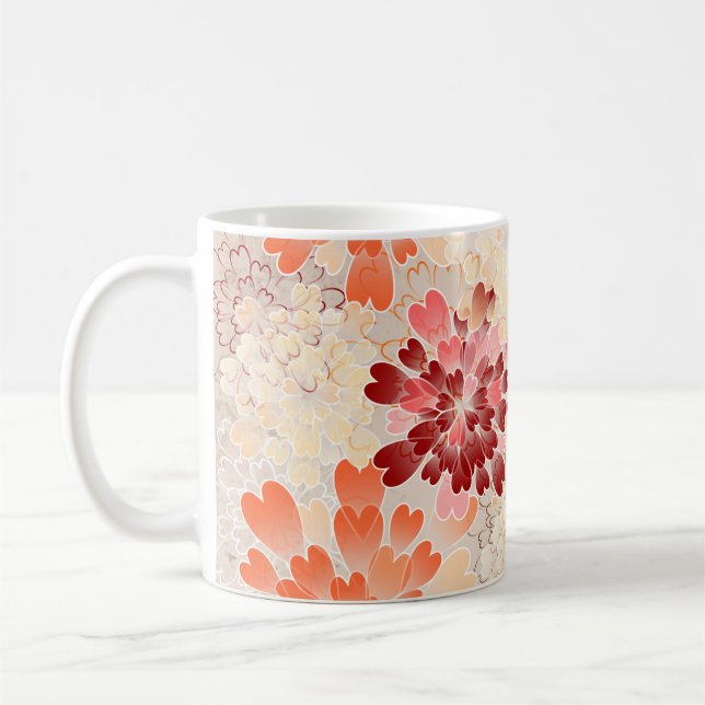 Taza De Café Rojo anaranjado y flores poner crema retros (Izquierda)