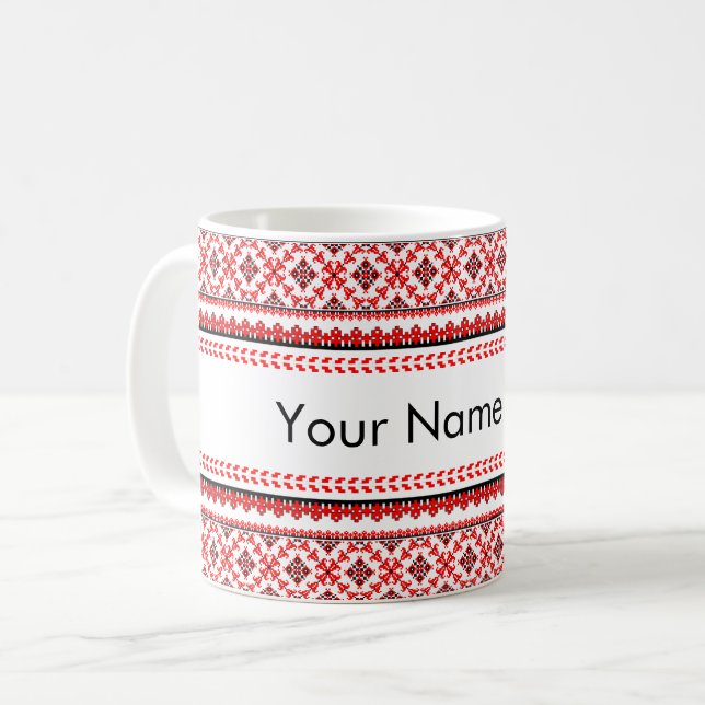 Taza De Café Rojo beidery de Ucrania personalizable (Anverso izquierdo)