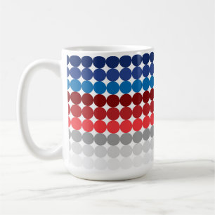 TAZA DE CAFÉ ROJO BLANCO AZUL GRIS CÍRCULOS PATRIÓTICOS