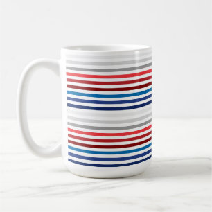 TAZA DE CAFÉ ROJO BLANCO AZUL GRIS PATRIÓTICO RAYAS