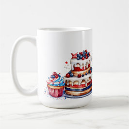 TAZA DE CAFÉ ROJO BLANCO AZUL PATRIÓTICO Y CUPCAKES