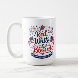 Taza De Café Rojo, Blanco y Bendito 4 de Julio Patriótico