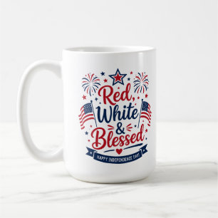 Taza De Café Rojo, Blanco y Bendito 4 de Julio Patriótico